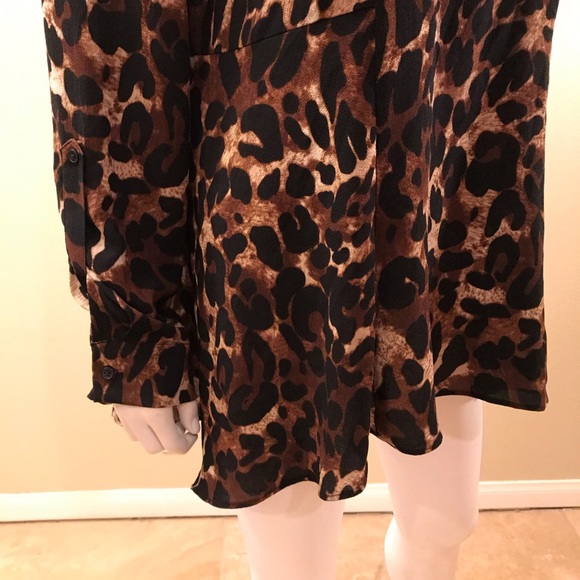 Rafaella Animal Print Tunic Top Womens Size Large Brown Black Faux Leather Trim - Picture 4 of 15
